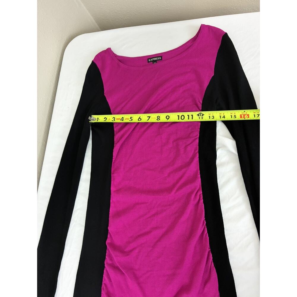 Express Women Size S/P Fuschia Black Long Sleeve Knee Sheath Dress - Picture 6 of 8
